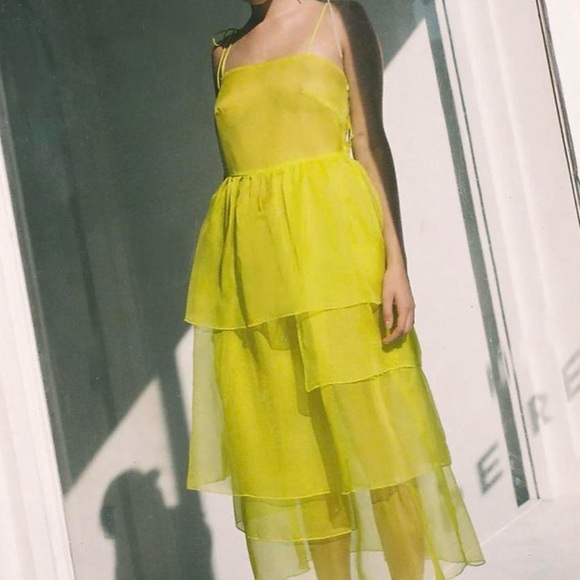 kamperett Dresses & Skirts - Kamperett Organza Laurence midi chartreuse, worn once for a wedding.